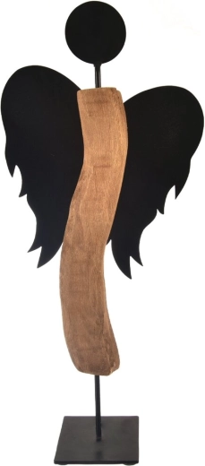 Anděl z mangového dřeva a černého plechu Black, 65 cm