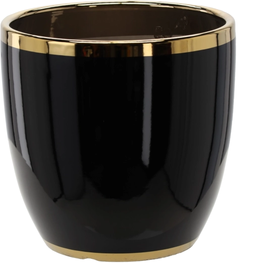 Keramický obal na květináč 30,5 × 30,5 × 30,5 cm černý se zlatým lemem