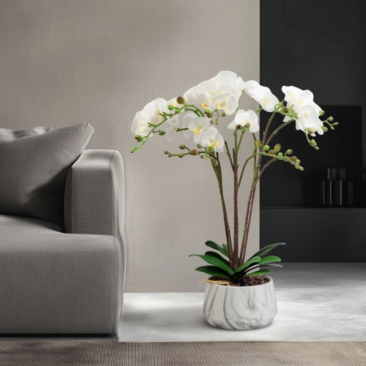 Umělá dekorativní orchidej bílá 58 cm