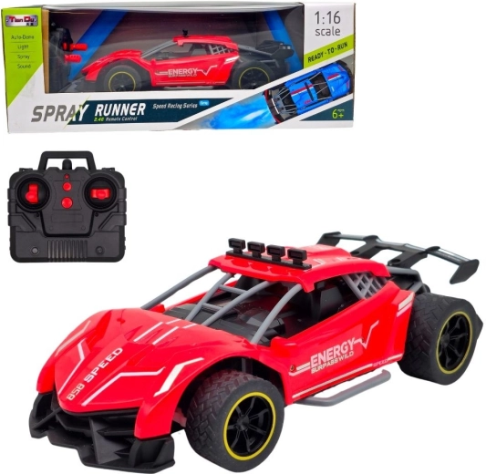 Červené sportovní RC závodní auto s kouřovým efektem