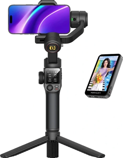 Aochuan S3 tříosý stabilizátor na telefon s dotykovým displejem, AI sledováním a LED světlem (černý)
