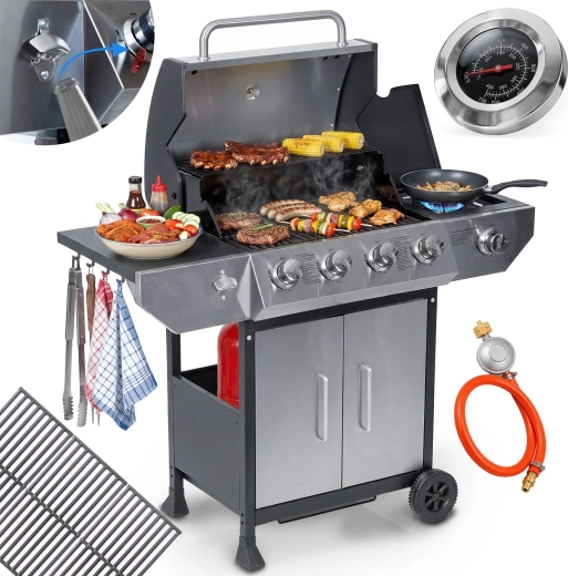 Berdsen BBQChef plynový zahradní gril se žáruvzdorným litinovým roštem a poklopem 4+1 hořáky