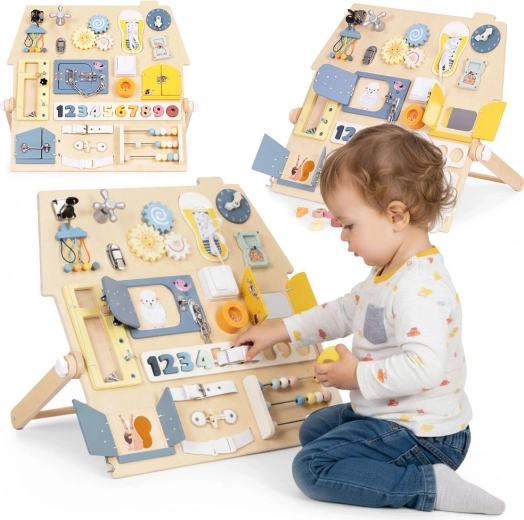 Dřevěná montessori aktivní tabule domeček XL