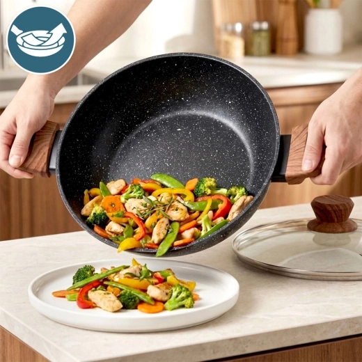 Komfortní soft touch úchyty v dekoru dřeva