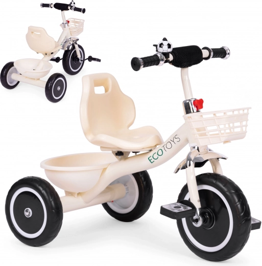 Dětské tříkolové odrážedlo s košíkem a zvonkem, béžové, ECOTOYS