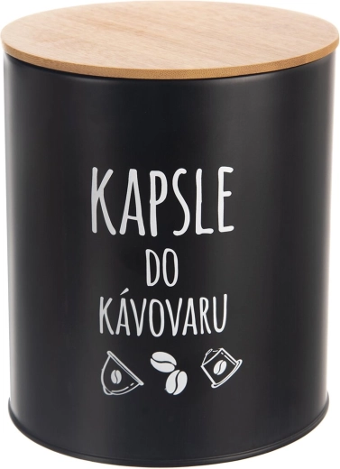 Dóza na kapsle Black s bambusovým víkem 16 cm