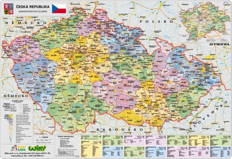 Oboustranná mapa České republiky A3 – administrativní a fyzická
