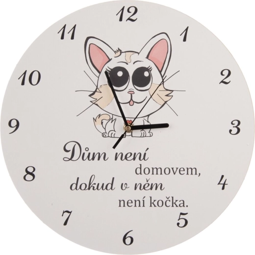 Nástěnné dřevěné hodiny Cat home bílé 34 cm