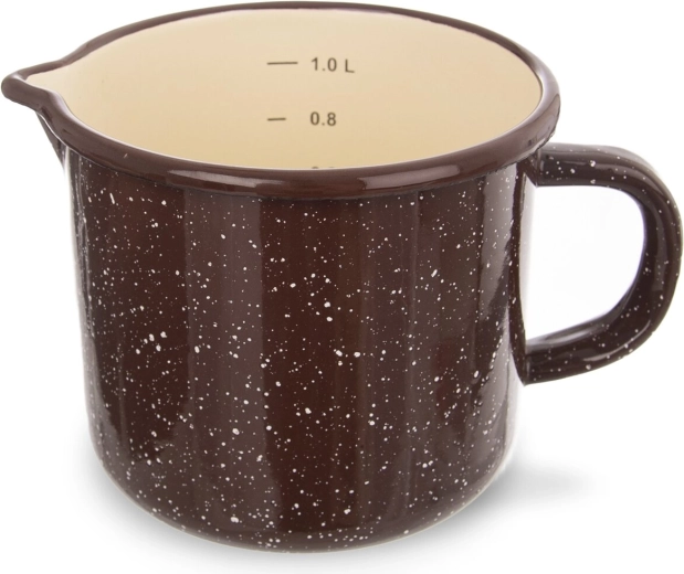 Hnědý smaltovaný hrnek s odměrkou 1,2 l Orion