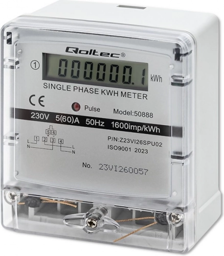 Jednofázový elektroměr Qoltec 230V s LCD displejem