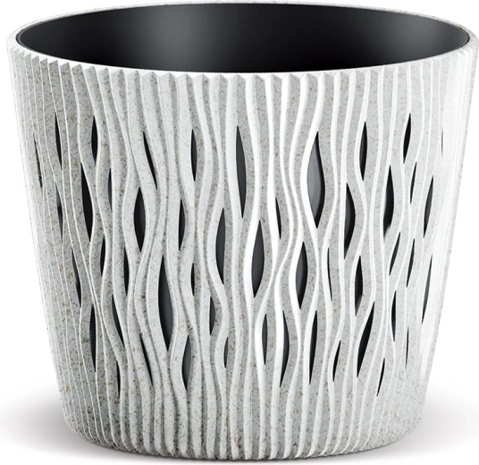 Květináč Sandy Round Eco Wood 15,8 cm – bílý