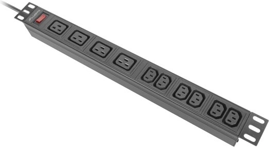 Lanberg racková napájecí lišta PDU 19" 1U 16 A, 4× C19 + 6× C13, přívod 2 m, černá
