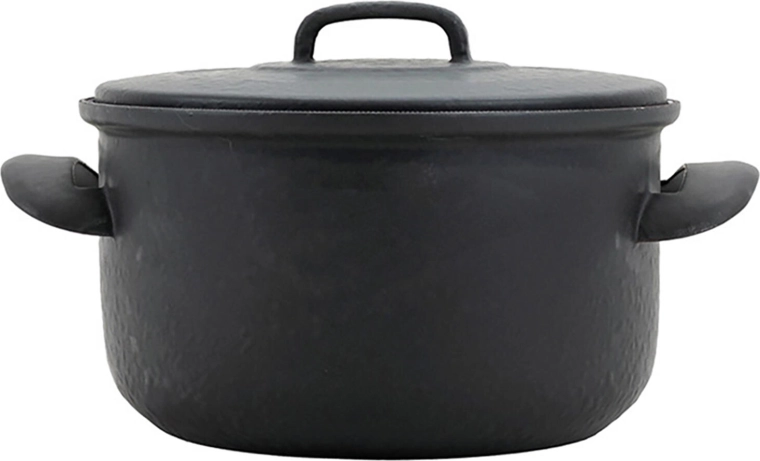 Smaltovaný hrnec s poklicí 24 cm, 5 l – černý mat s modrým smaltem