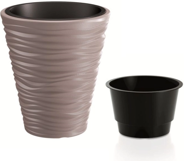 Květináč Prosperplast Sand s vkladem 34,5 cm mocca