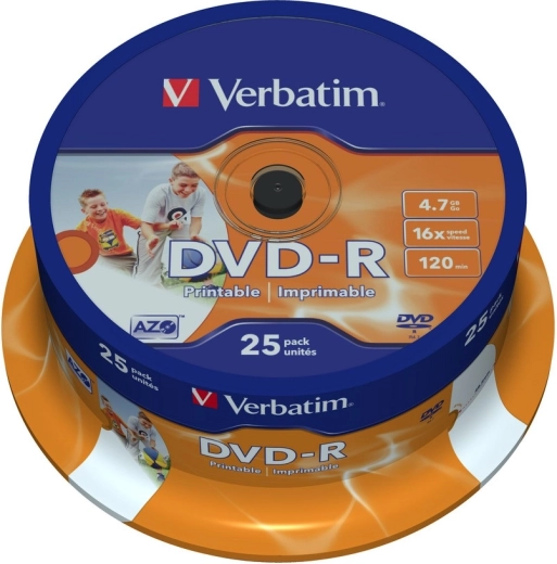 Verbatim DVD-R 4,7 GB 16x s širokou plochou pro inkoustový potisk - 25 ks