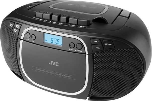 JVC boombox s CD, kazetou a Bluetooth v černé barvě