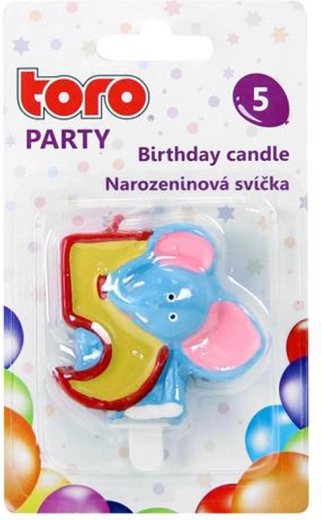 Dortová svíčka číslo 5 se slonem TORO 5 cm