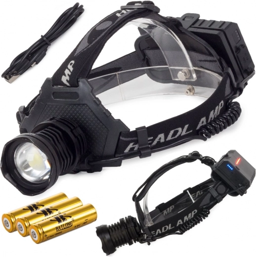 Profesionální čelovka Bailong s LED a powerbankou Cree XHP70