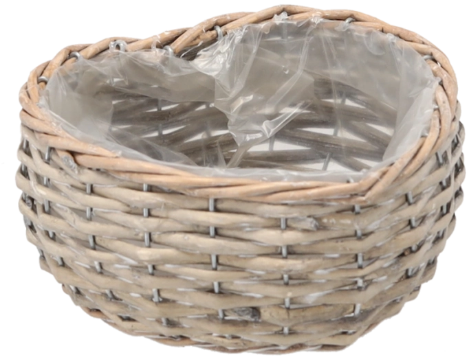 Pletený proutěný obal na květiny srdce 17 × 19 × 8 cm, šedý