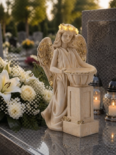 Andělská figurka s miskou a LED věnečkem 46 cm