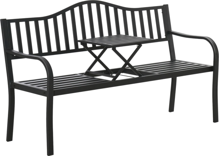 Kovová zahradní lavička se stolečkem, černá, 150 cm