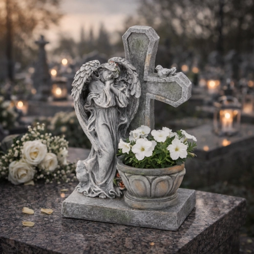 Symbolická dekorace anděla a kříže
