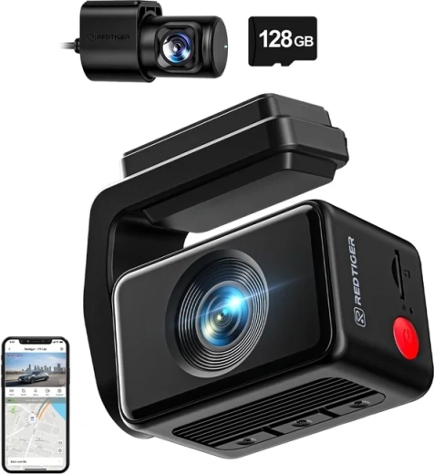 Palubní kamera REDTIGER F4 Pro WiFi 4K + 1080p s 128GB kartou