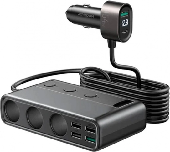 Víceportová autoadaptér nabíječka JOYROOM s USB a USB‑C rychlonabíjením (černá)