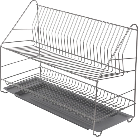 Dvoupodlažní odkapávač na nádobí 60 cm stříbrný s odkapávací miskou