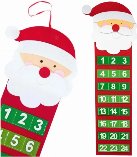 Závěsný filcový adventní kalendář Santa Claus s 24 kapsami, 65 cm