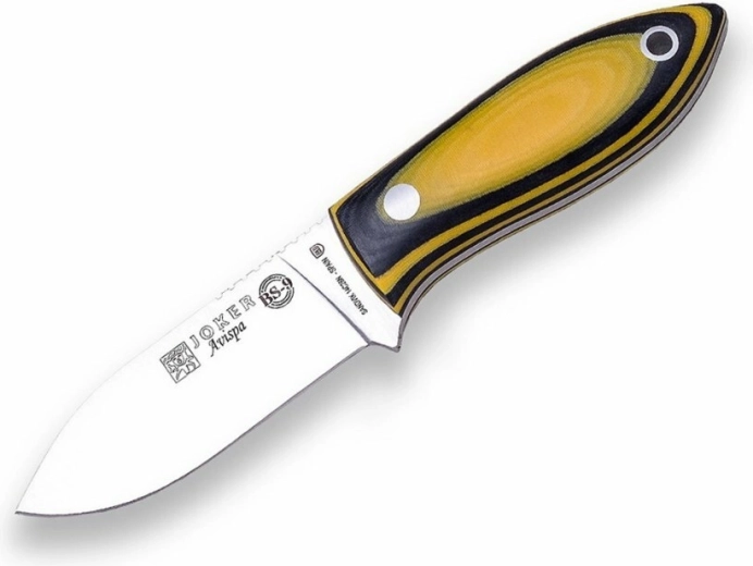 Lovecký nůž JOKER Cuello Avispa 8 cm, černo‑oranžový, Micarta, pouzdro Kydex, paracord