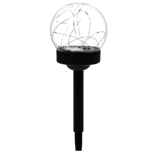 Solární zahradní lampa se skleněnou koulí, teplá bílá, černý kolík