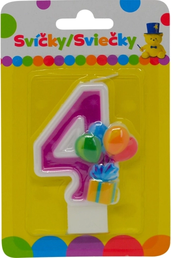 Narozeninová svíčka číslo 4 s balónky