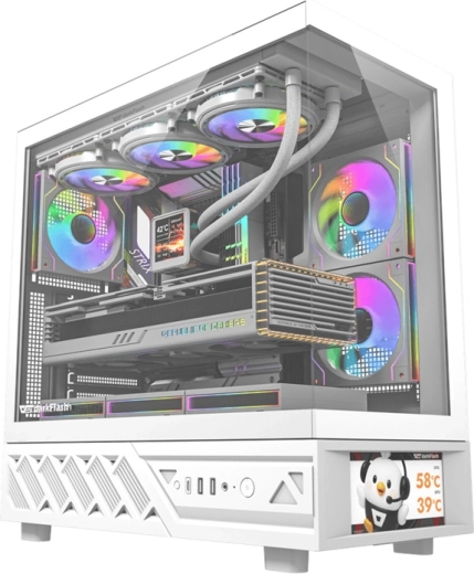 Počítačová skříň DarkFlash s IPS displejem (bílá) + 6 ventilátorů