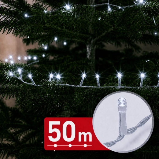 LED světelný řetěz 50 m, 1000 LED, studená bílá