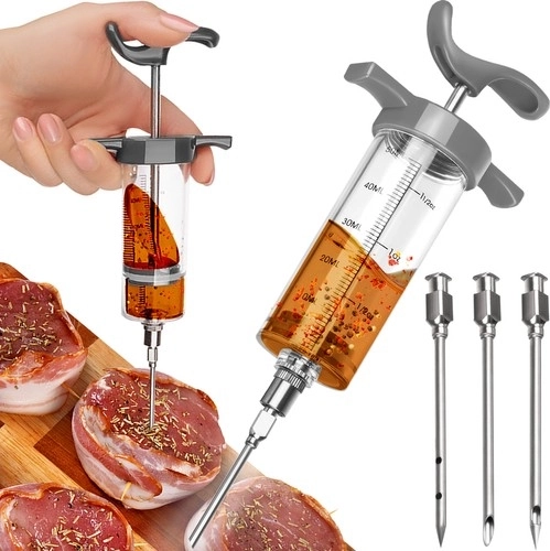 Nástřiková injekční stříkačka na maso s 3 jehlami Ruhhy 50 ml
