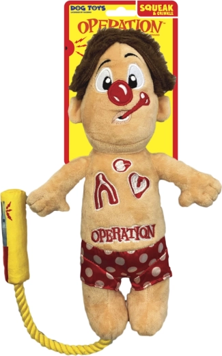 Plyšová hračka pro psy HASBRO Operation Cavity Sam s lanem a pískátkem 30 cm