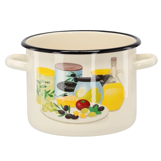 Smaltovaný hrnec 4,5 l, 20 cm, krémový s motivem oliv