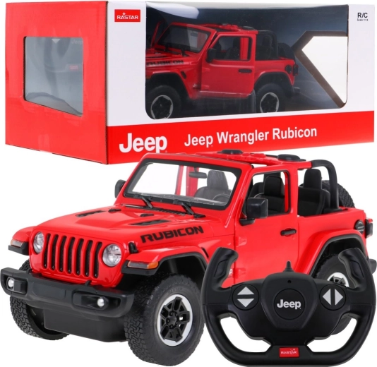 Rastar Jeep Wrangler Rubicon červené RC auto 1:14 s ovladačem 2,4 GHz