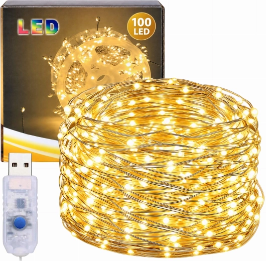 Vánoční světelný řetěz na drátku se 100 LED diodami, 3 m - 1 kus