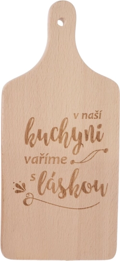 Dřevěné kuchyňské prkénko s nápisem „v naší kuchyni“ 14 × 30 cm