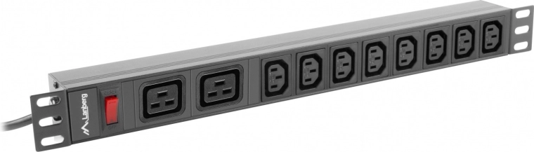 Lanberg racková napájecí lišta PDU 19" 1U, 16 A, 8× C13 + 2× C19, vstup C20 – černá