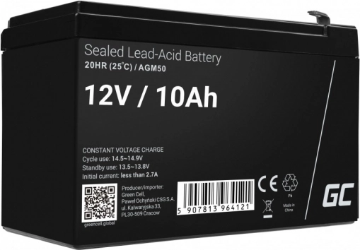 Bezúdržbová AGM baterie 12 V 10 Ah pro UPS, hračky a sekačky GREEN CELL