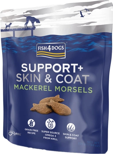 Fish4Dogs pamlsky pro psy Support+ srst a kůže makrela 225 g