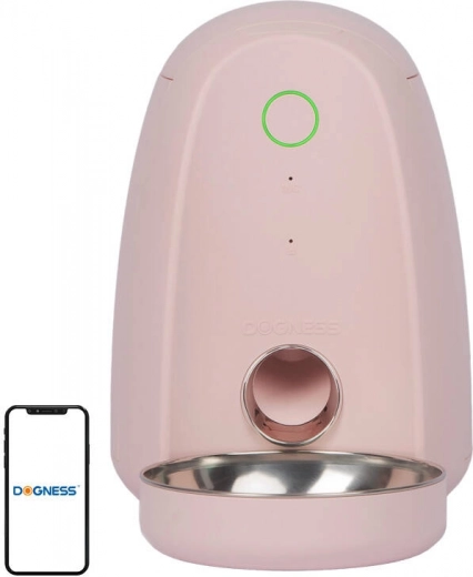 Chytrý dávkovač krmiva s plastovou miskou WIFI mini Dogness (růžová)
