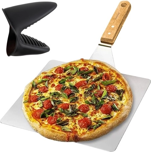 Lopata na pizzu RUHHY s dřevěnou rukojetí a silikonovou chňapkou