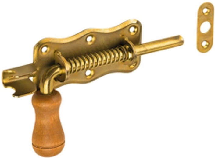 Pružinová zástrč s dřevěnou koncovkou 150 × 50 mm, žlutý zinek