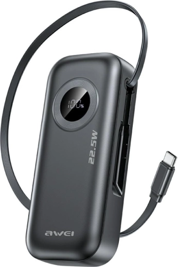 Awei powerbanka pa-9 10 000 mah 22,5 w s vestavěným usb-c kabelem černá