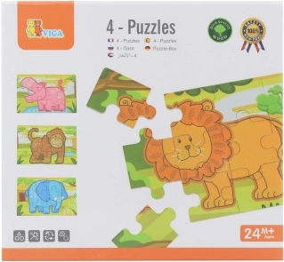 Dřevěné puzzle džungle – 4 zvířátka pro děti od 24 měsíců