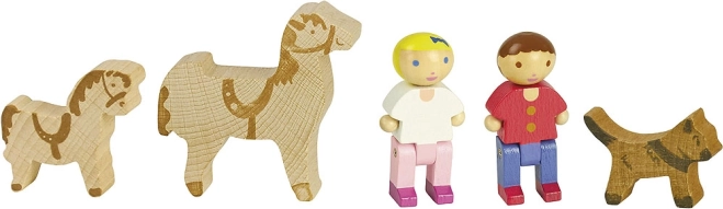 Jeujura dřevěné figurky ke stavebnicím s koňmi, 5 ks